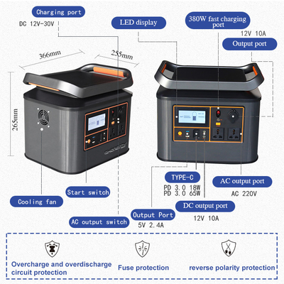 central elétrica de energias solares portátil de 500W 1000W prática para acampar